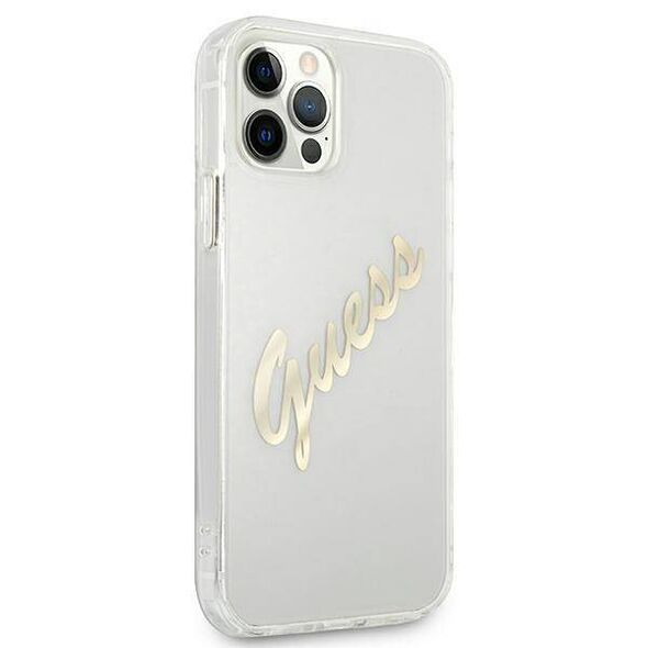 Original Case IPHONE 12 / 12 PRO Guess Hardcase Vintage Script Gold (GUHCP12MKTRSVGO) transparent 3666339004392