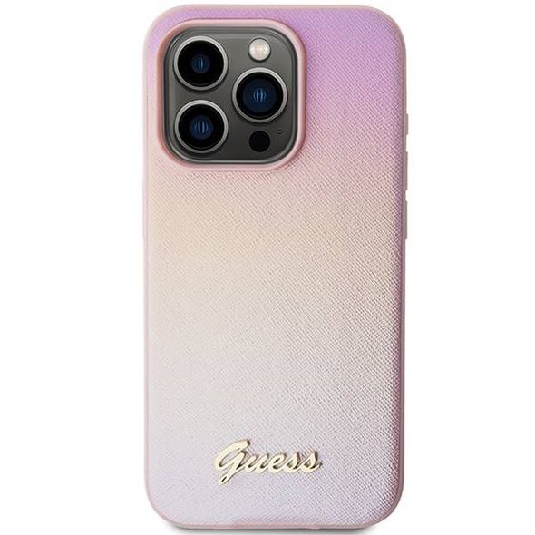 Original Case IPHONE 14 PRO Guess Hardcase Saffiano Iridescent Script (GUHCP14LPSAIRSP) pink 3666339224769