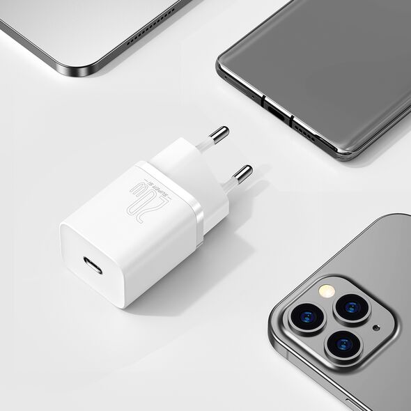 Baseus wall charger Super Si PD 20W 1x USB-C white + USB-C - Lightning cable 6953156230064