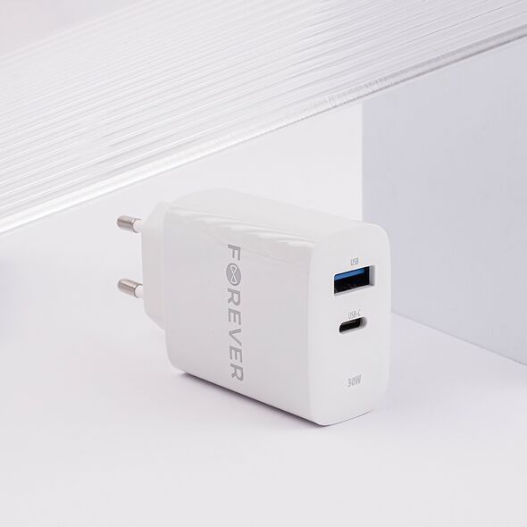 Forever TC-07-30AC PD QC charger 1x USB-C 1x USB 30W white 5900495139351