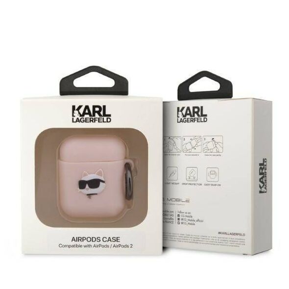 Case APPLE AIRPODS Karl Lagerfeld Silicone Choupette Head 3D light pink 3666339087951