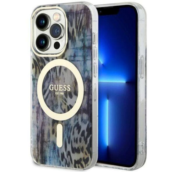 Original Case IPHONE 14 PRO Guess Hardcase Leopard MagSafe (GUHMP14LHLEOPWB) blue 3666339115739