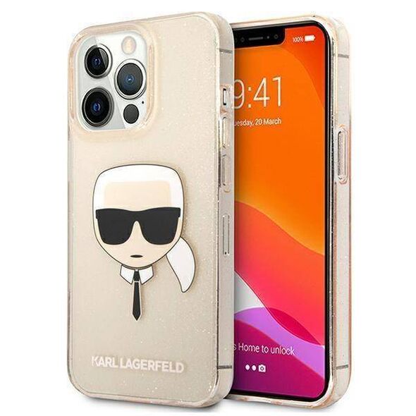 Original Case IPHONE 13 PRO MAX Karl Lagerfeld Hardcase Glitter Karl`s Head (KLHCP13XKHTUGLGO) gold 3666339027605