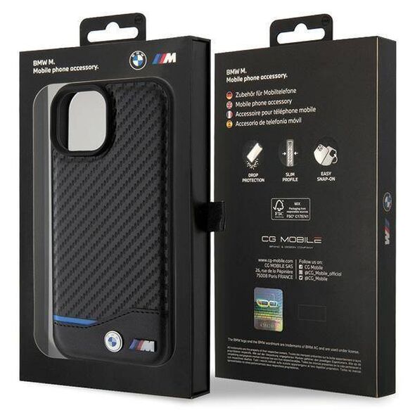 Original Case APPLE IPHONE 15 BMW Leather Carbon (BMHCP15S22NBCK) black 3666339143831