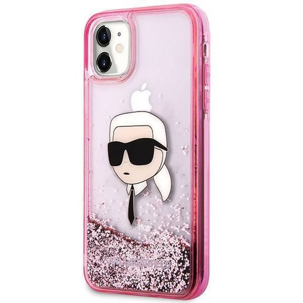 Original Case IPHONE 11 / XR Karl Lagerfeld Hardcase Liquid Glitter Karl Head (KLHCN61LNKHCP) pink 3666339375867