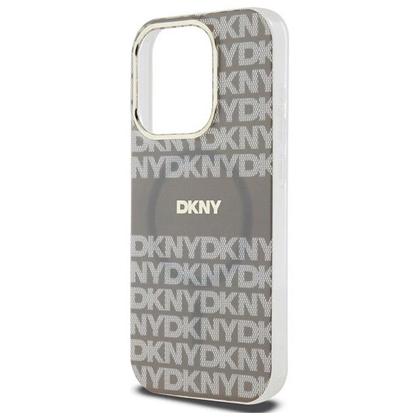 DKNY case for iPhone 15 Pro 6,1&quot; DKHMP15LHRHSEE beige HC Magsafe pc tpu repeat texture pattern w stripe 3666339267971