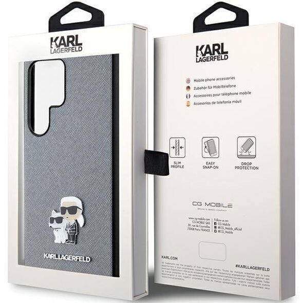 Original Case SAMSUNG GALAXY S24 ULTRA Karl Lagerfeld Hardcase Saffiano Karl & Choupette Metal Pin (KLHCS24LPSAKCMPG) gray 3666339242077