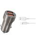 XO car charger CC48 2x USB 2,4A gray + Lightning cable 6920680832286