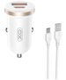 XO car charger CC56 PD 30W QC 1x USB 1x USB-C white + USB - USB-C cable 6920680848249