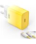 XO wall charger CE18 PD 30W 1x USB-C yellow-white + cable USB-C - USB-C 6920680851775