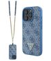 Original Case IPHONE 16 PRO Guess Hardcase Leather Metal Logo Strass Crossbody + Smycz (GUHCP16LP4TDSCPB) blue 3666339328702