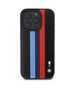 Original Case IPHONE 16 PRO MAX BMW Hardcase M Perforated Tricolor Printed Stripes MagSafe (BMHMP16X23PUPTK) black 3666339324155