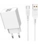 Ładowarka Vega ŁADOWARKA SIECIOWA 2.1A 10W  BIAŁA DENMEN 2100mA 2xUSB DC02 + KABEL TYP-C WHITE>