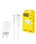 Wall Charger 12W 2.4A + Cable USB - Micro USB-C Denmen DC01 white 6973224870329