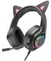 Hoco Casti Gaming Jack 3.5mm cu LED si Microfon - Hoco Cat Ears (W107)  - Black / Pink 6931474791252 έως 12 άτοκες Δόσεις