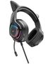 Hoco Casti Gaming Jack 3.5mm cu LED si Microfon - Hoco Cat Ears (W107)  - Black / Pink 6931474791252 έως 12 άτοκες Δόσεις