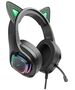 Hoco Casti Gaming Jack 3.5mm cu LED si Microfon - Hoco Cat Ears (W107)  - Black / Green 6931474791269 έως 12 άτοκες Δόσεις