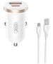 XO car charger CC56 PD 30W QC 1x USB 1x USB-C white + USB - microUSB cable 6920680848287