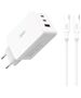 XO wall charger CE13 PD QC 3.0 65W 1x USB 2x USB-C white + USB-C - USB-C cable 6920680844289