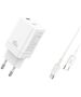 XO wall charger CE10 PD 65W 1x USB-C white + USB-C - Lightning cable 6920680839421