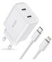 Wall Charger PD 20W 2x USB-C + Cable USB-C - Lightning Tech-Protect C20W white 9319456607307