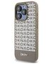 DKNY case for iPhone 15 Pro 6,1&quot; DKHMP15LPSOSPW brown HC Magsafe pu repeat pattern w bottom stripe 3666339262099