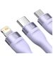 3in1 USB cable Baseus Flash II Series, USB-C + micro USB + Lightning, 66W, 1.2m (Purple) 6932172618124