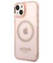 Original Case IPHONE 14 Guess Hard Case Gold Outline Translucent MagSafe (GUHMP14SHTCMP) pink 3666339069667