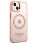 Original Case IPHONE 14 Guess Hard Case Gold Outline Translucent MagSafe (GUHMP14SHTCMP) pink 3666339069667