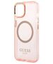 Original Case IPHONE 14 Guess Hard Case Gold Outline Translucent MagSafe (GUHMP14SHTCMP) pink 3666339069667