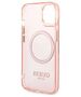 Original Case IPHONE 14 Guess Hard Case Gold Outline Translucent MagSafe (GUHMP14SHTCMP) pink 3666339069667