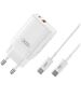 XO wall charger CE16 PD 45W 1x USB-C 1x USB white + cable USB-C - USB-C 6920680849314